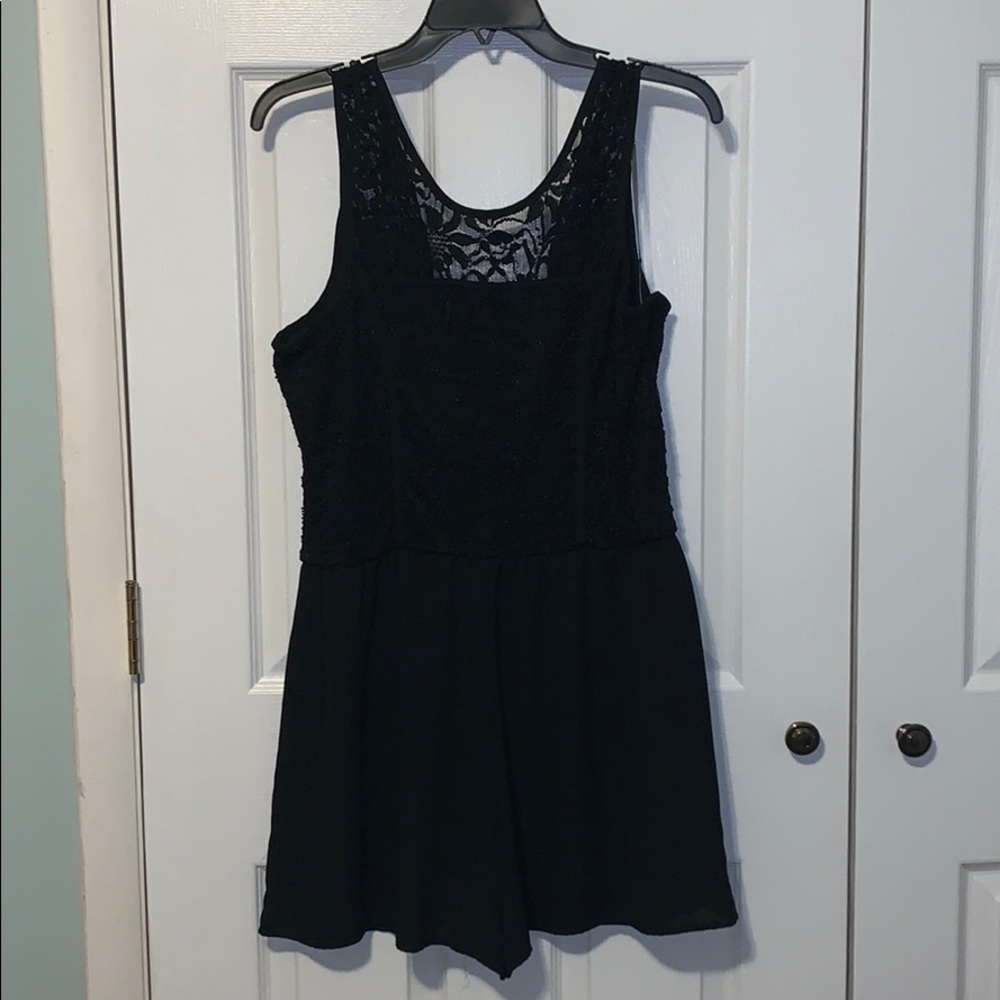 Black Lace Paneled Romper